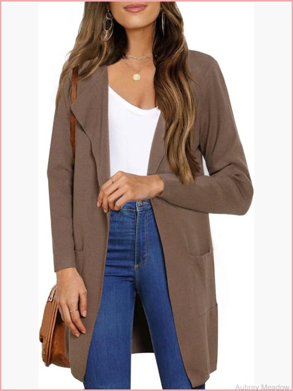 Long Open Front Knit Cardigan Sweater with Pockets - Relaxed Fit Fall Winter